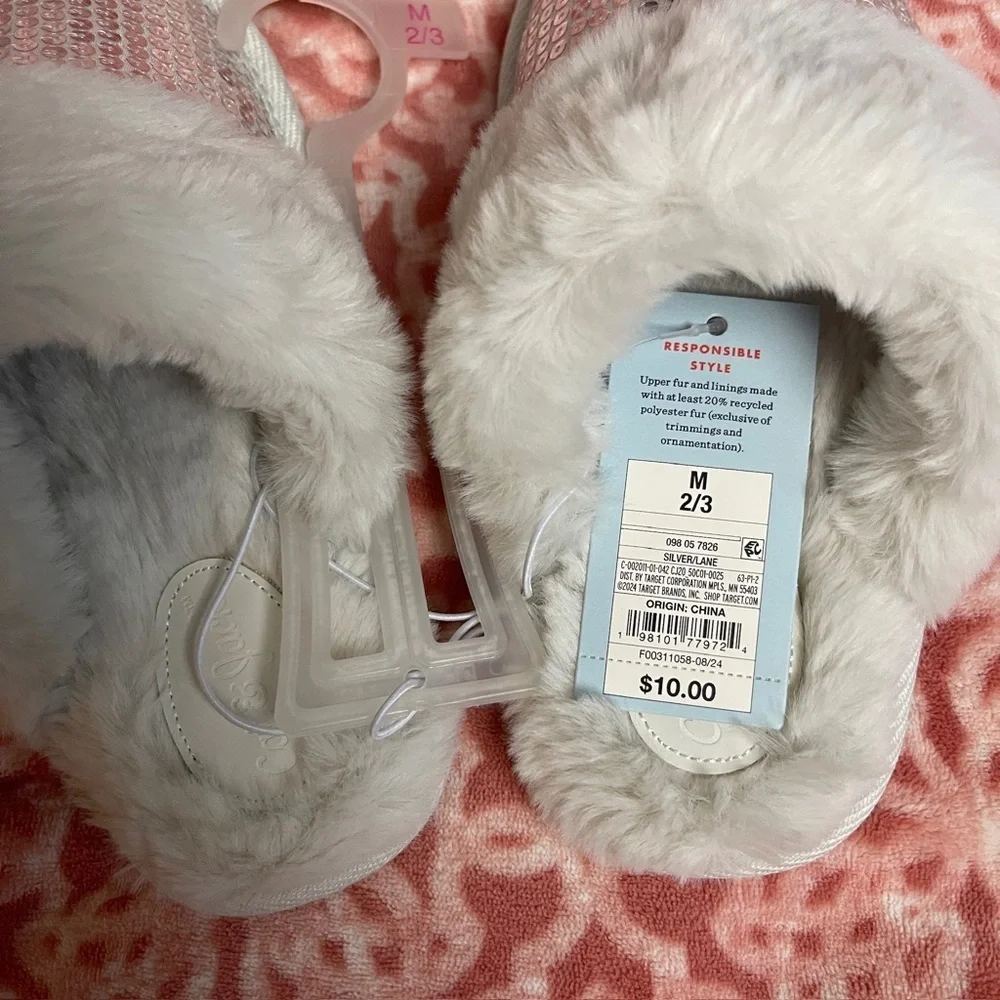 Cat & Jack Glittery Kids' Slippers with Plush Trim